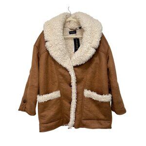 Piombo Brown Faux Shearling Suede Coat Medium NWT
